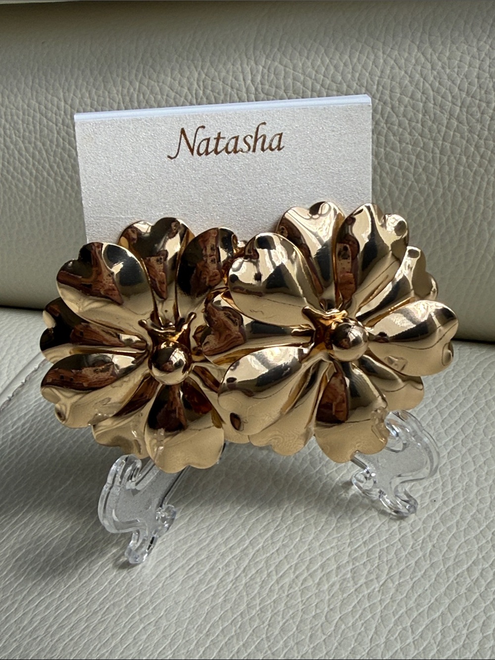 Natasha Couture Gold Double Floral Hair Clip